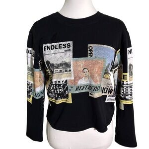 Zara Black Graphic Crew Neck Pullover